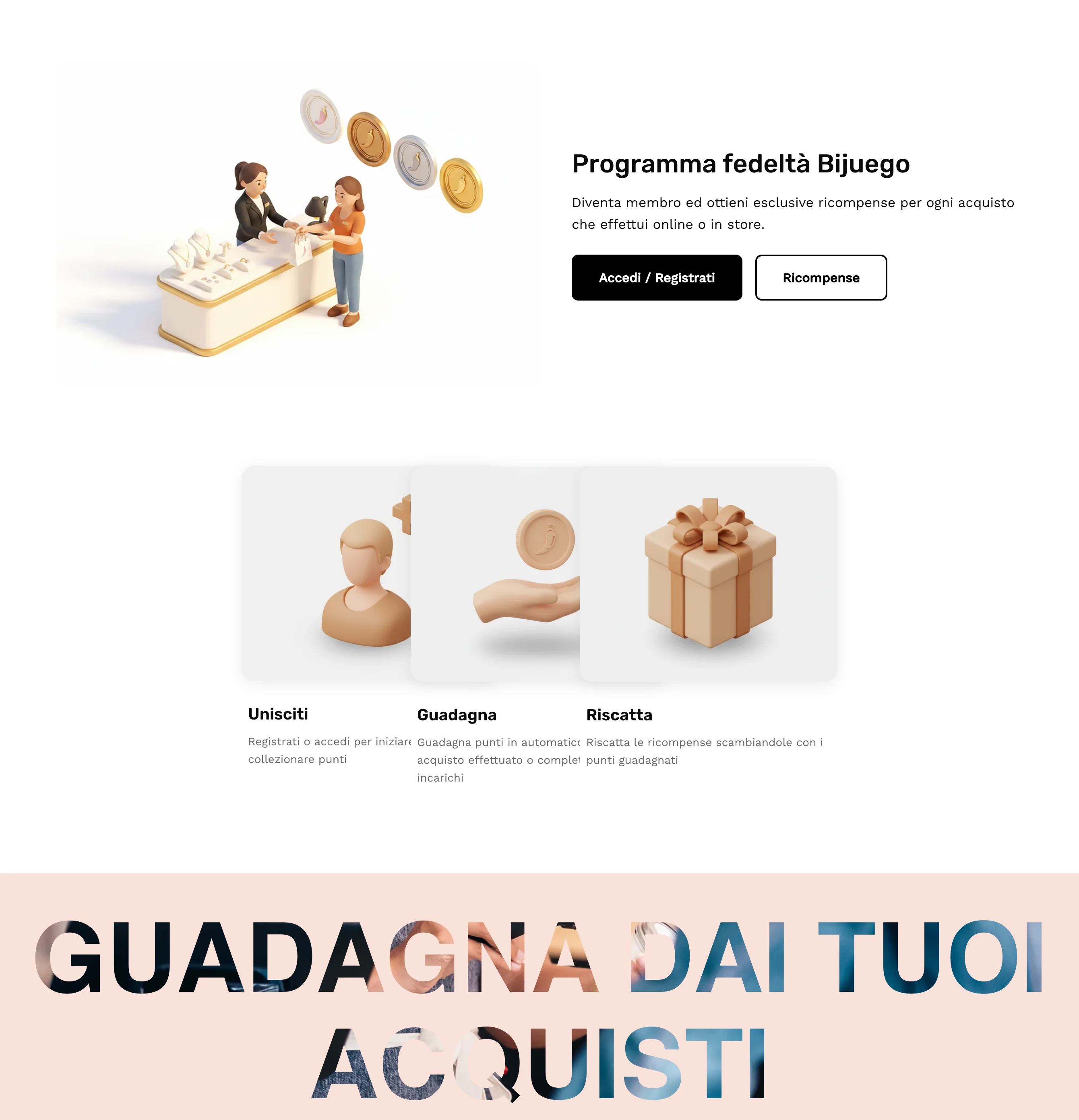 Bijuego’s custom loyalty page — Programma Fedeltà Bijuego