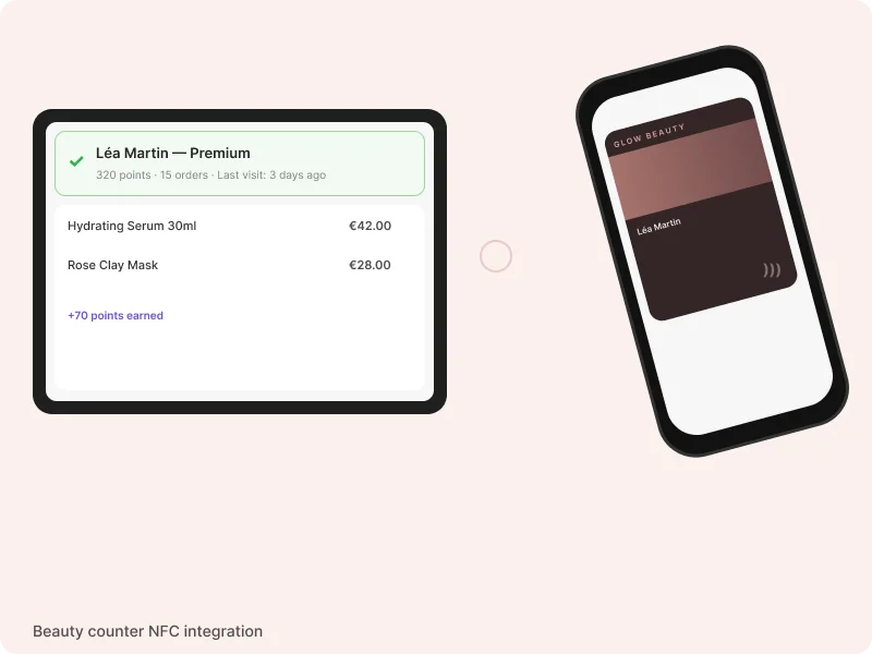 Tap NFC al banco bellezza per identificazione fedeltà