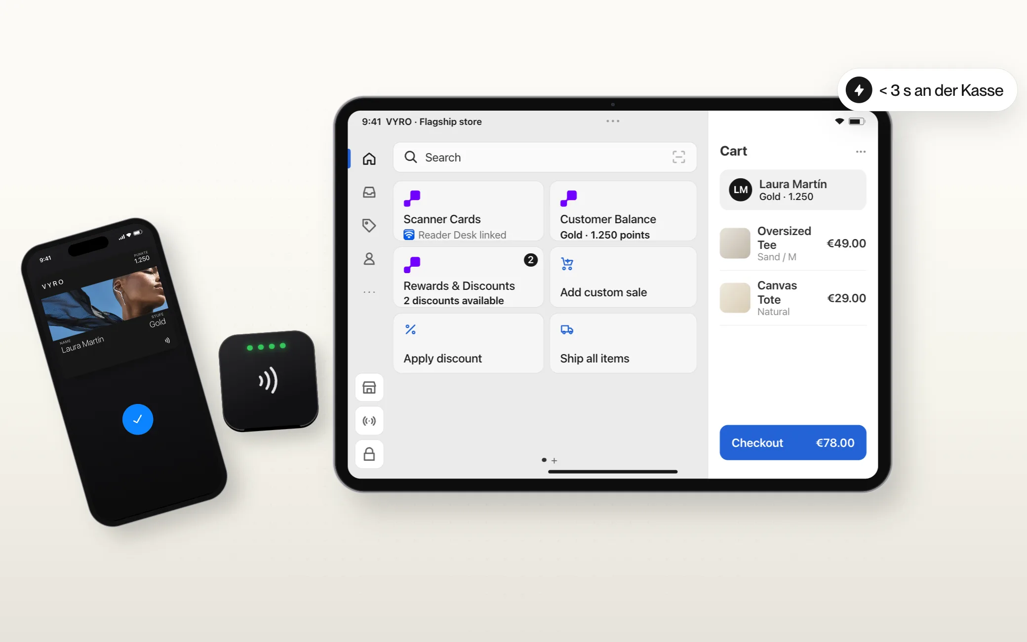 JeriCommerce-Treueprogramm: Kunden sammeln Einkaufspunkte, lösen Prämien an der Kasse ein, steigen im Kundenkonto auf und werden am Shopify POS erkannt