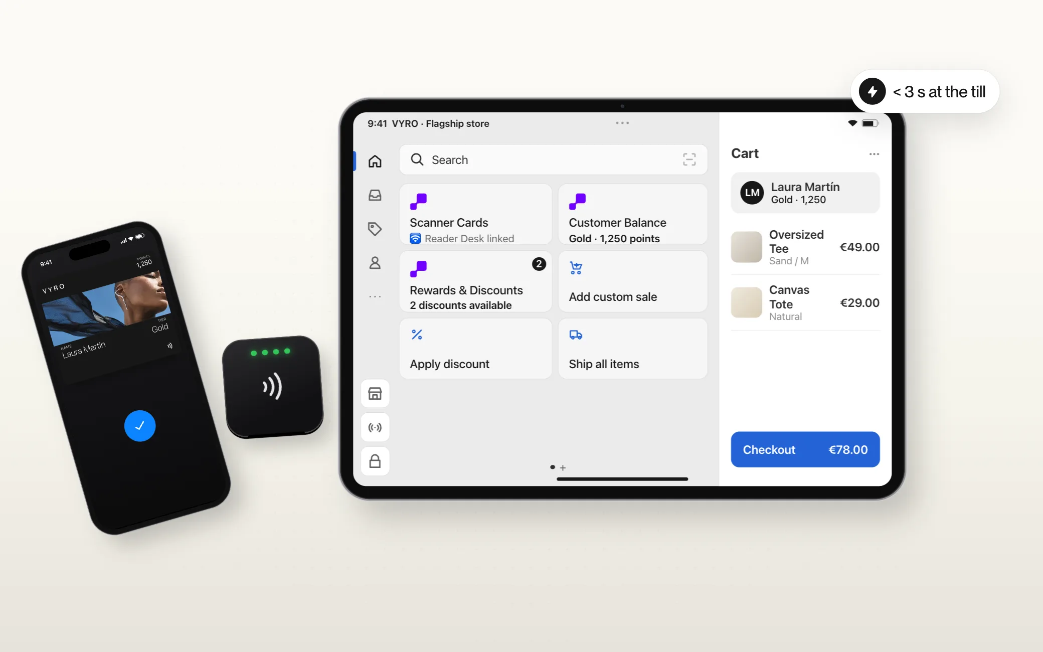 JeriCommerce loyalty program: customers earn points on every purchase, redeem rewards at checkout, climb tiers in their account and are recognized at Shopify POS